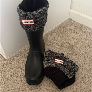 Hunter Black and Gray Boots with Knit Cuffs